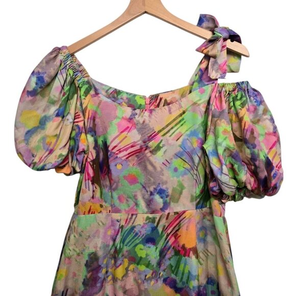 Plenty by Tracy Reese Womens Small  Floral Sheath Dress Off Shoulder Puff Sleeve - Picture 6 of 8